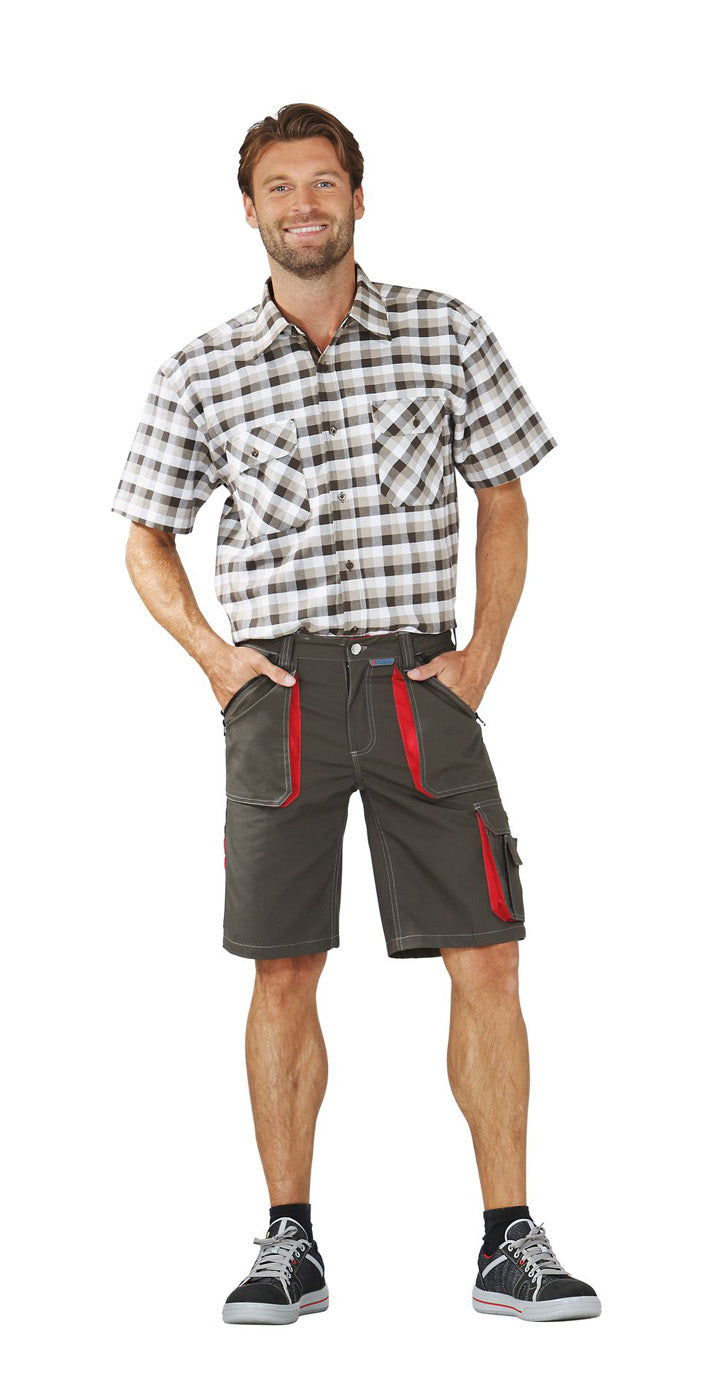 Planam Shorts Basalt oliv/rot