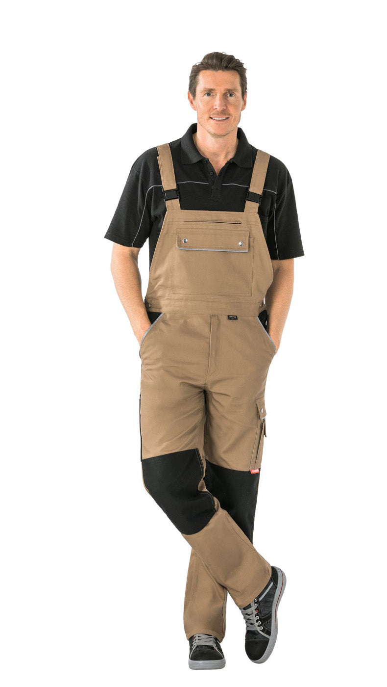 Planam Latzhose Canvas 320 khaki/schwarz