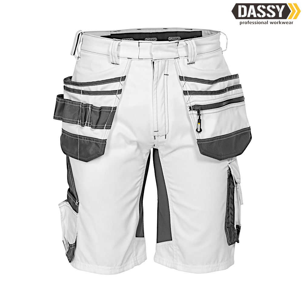 DASSY TRIX PAINTERS Malershorts mit Stretch und Holstertaschen weiß-anthrazitgrau