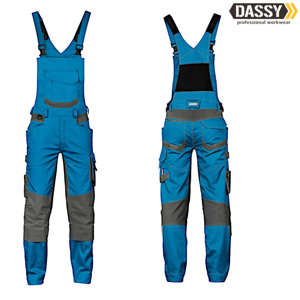 DASSY Tronix Latzhose Stretch azurblau anthrazitgrau