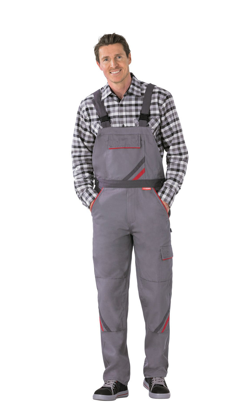 Planam Latzhose Highline zink/schiefer/rot