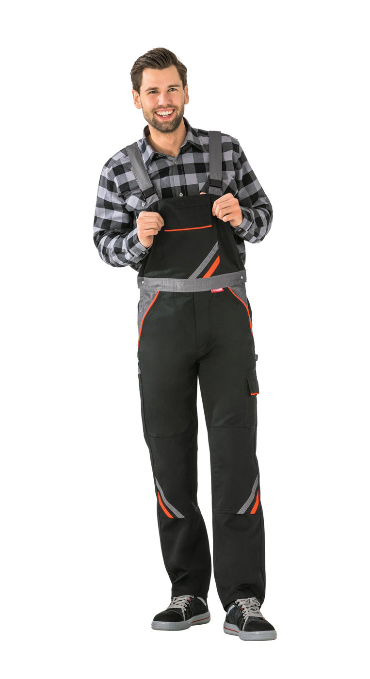 Planam Latzhose Visline schwarz/orange/zink