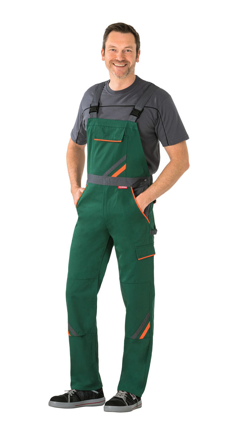 Planam Latzhose Visline grün/orange/schiefer