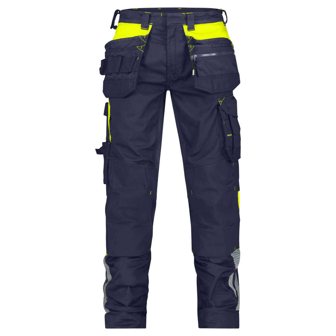 Dassy Shanghai Arbeitshose mit Holstertaschen und Stretch nachtblau-neongelb