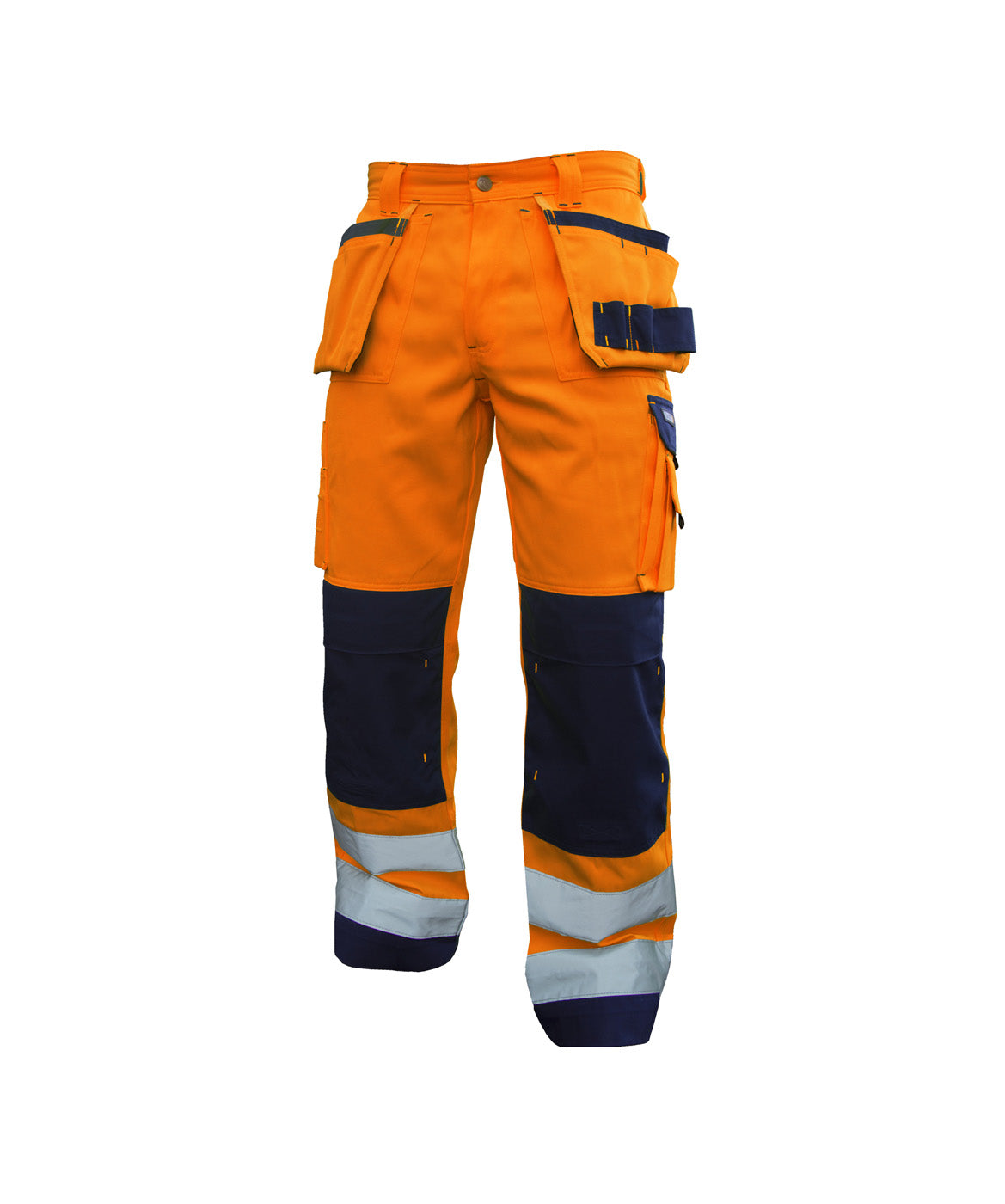 DASSY® Glasgow Warnschutz Multitaschen-Bundhose mit Kniepolstertaschen neonorange/dunkelblau