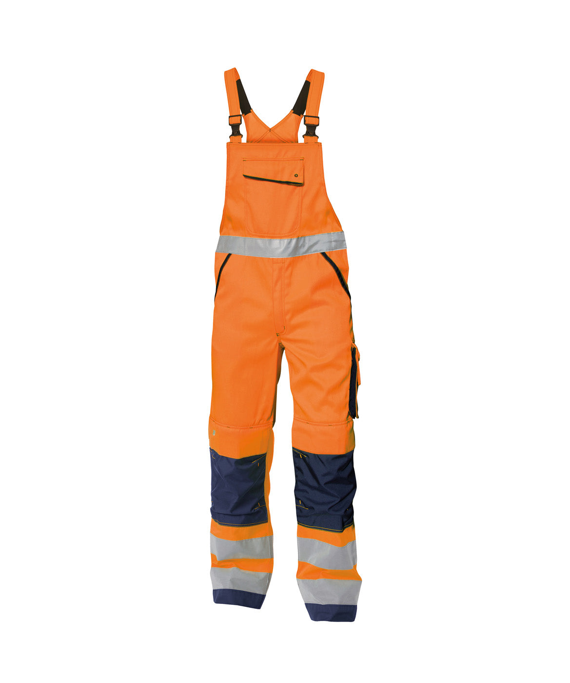 DASSY® Malmedy Warnschutz Latzhose mit Kniepolstertaschen neonorange/dunkelblau