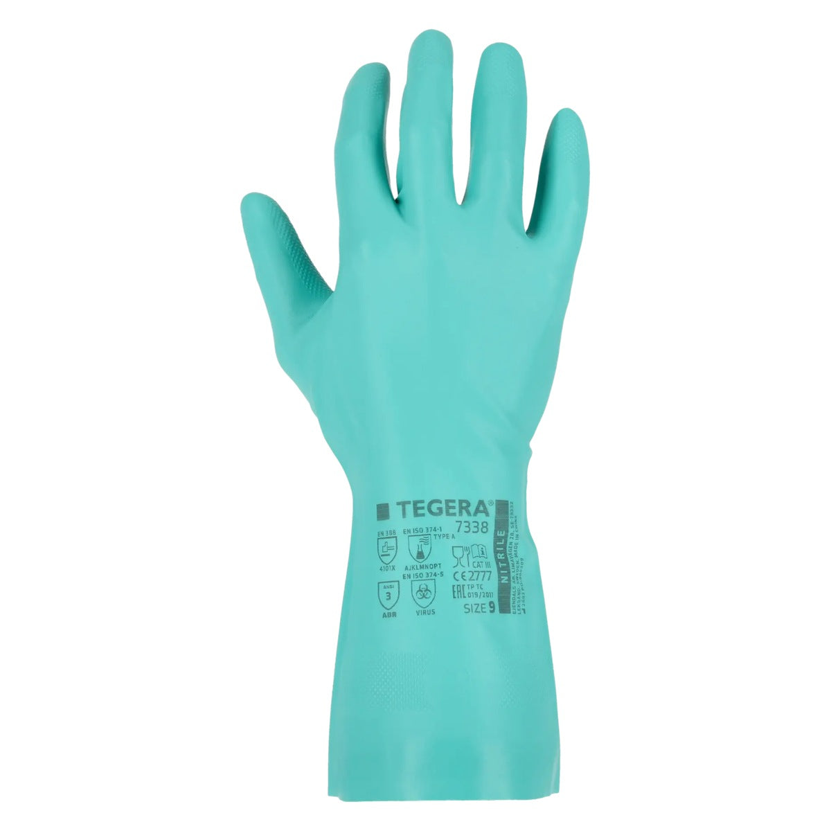 TEGERA Chemforce 7338 Nitril-Chemikalienschutzhandschuhe grün – Handrücken