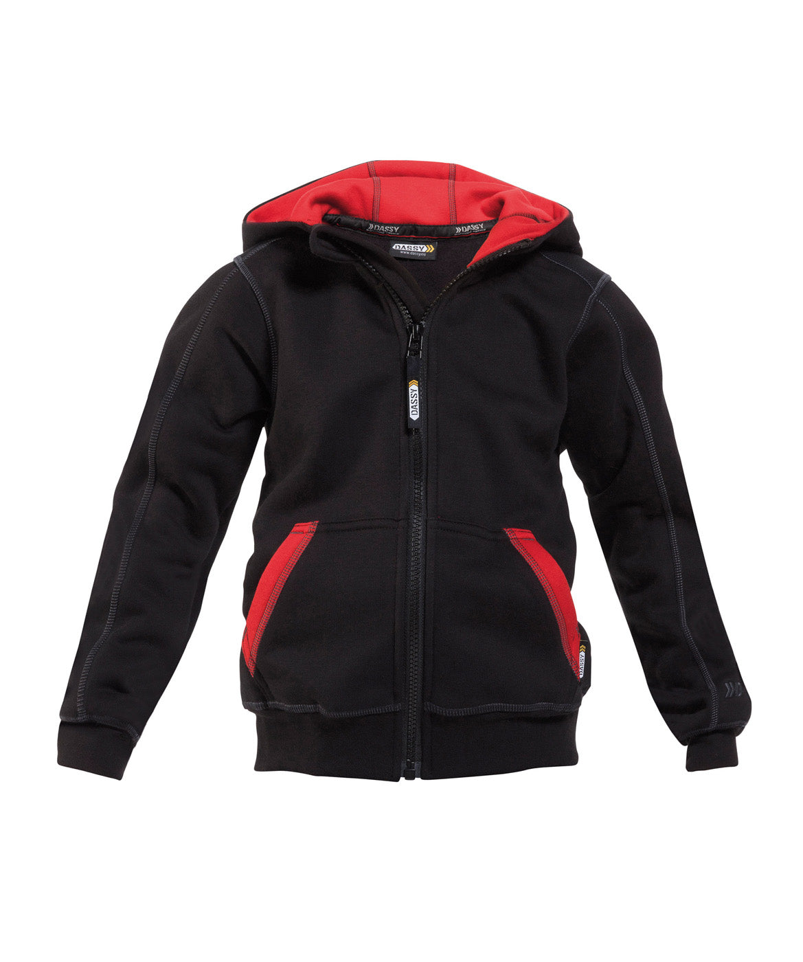 DASSY® Watson Kids Kapuzensweatshirt mit langem Reißverschluss schwarz/rot