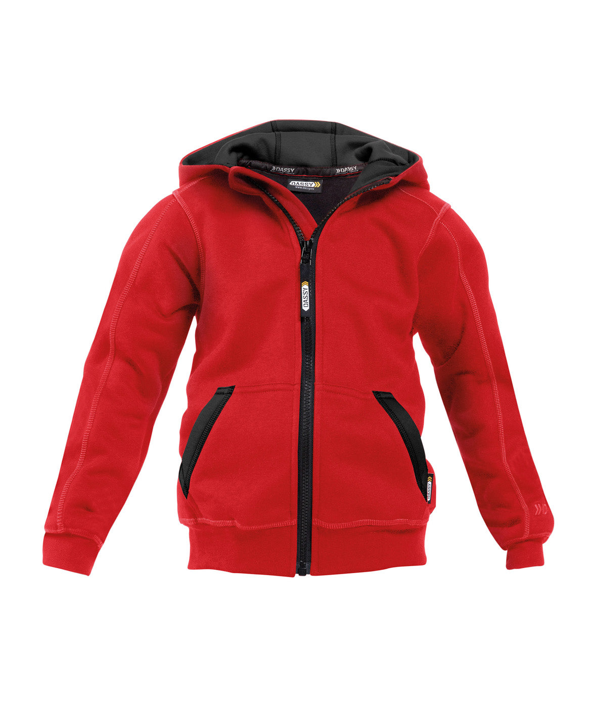 DASSY® Watson Kids Kapuzensweatshirt mit langem Reißverschluss rot/schwarz