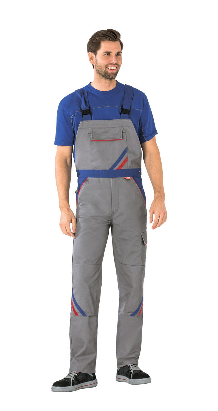 Planam Latzhose Highline zink/kornblau/rot