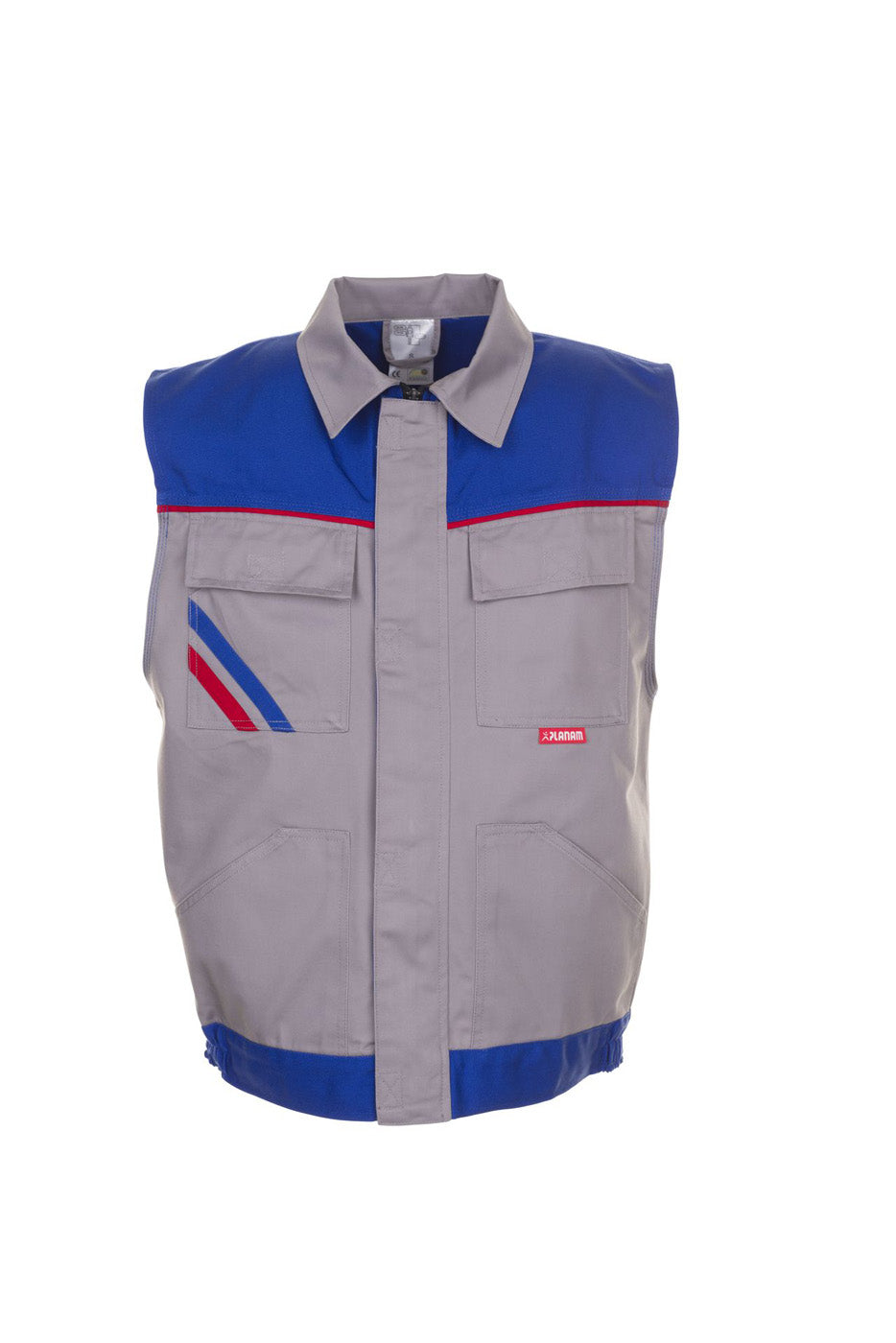 Planam Weste Highline zink/kornblau/rot