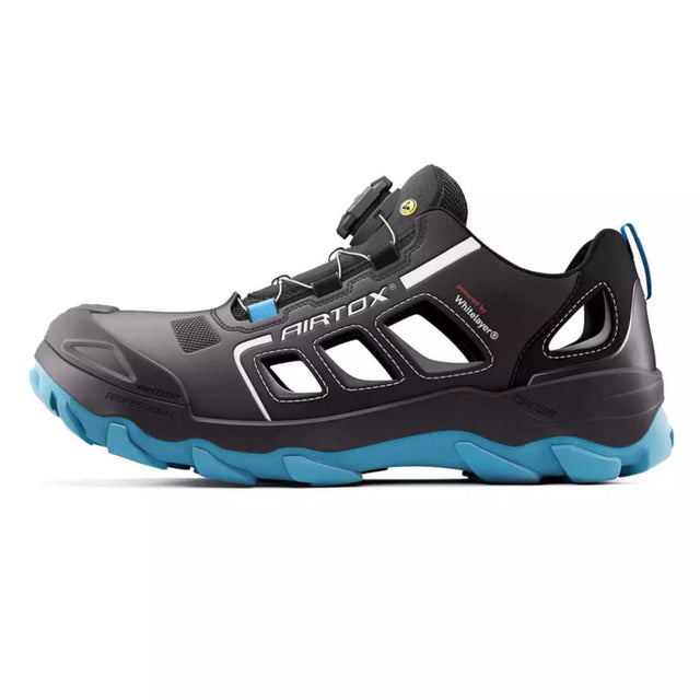 AIRTOX GL22 Sicherheitssandale S1P SRA ESD – Seitenansicht, schwarz mit blauer TPU-Sohle