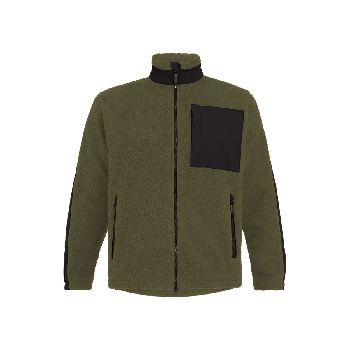 DASSY Haven 550005 Teddyfleecejacke Kakigrün/Schwarz – vorne