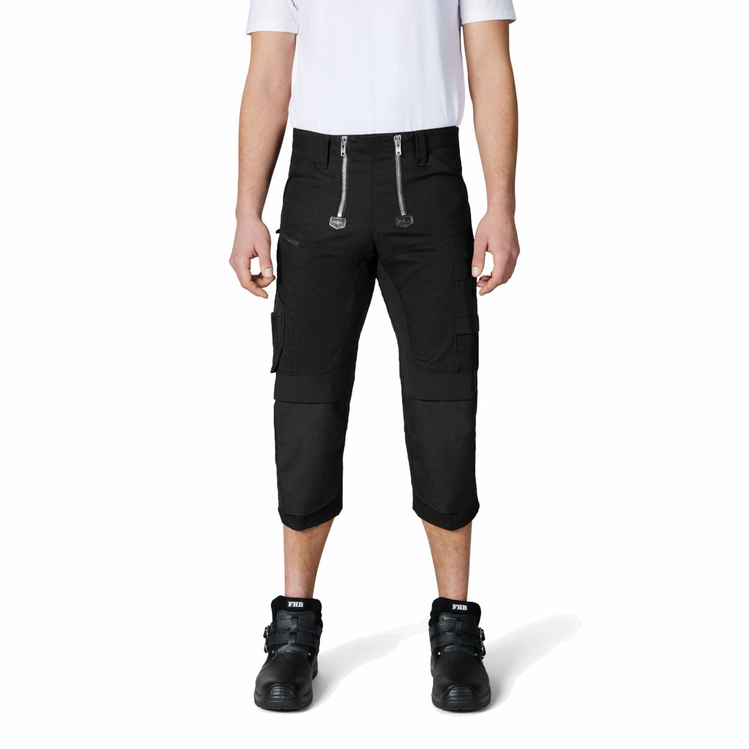 FHB LOU Zunfthose schwarz – Piratenhose mit 3/4 Beinlänge, Stretch und Cordura-Knietaschen
