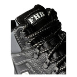 FHB Wilfried 83962 Dachdeckerschuhe schwarz – Detail von Schnürung und Schaft