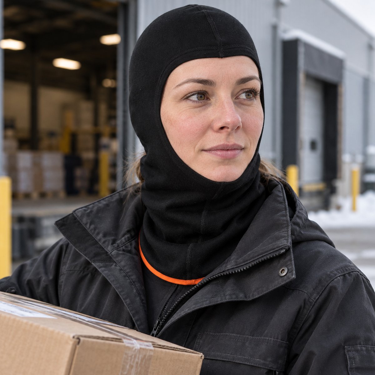 Helly Hansen Lifa Merino Sturmhaube 79707 bei der Warenverladung – KI-generiertes Einsatzbild