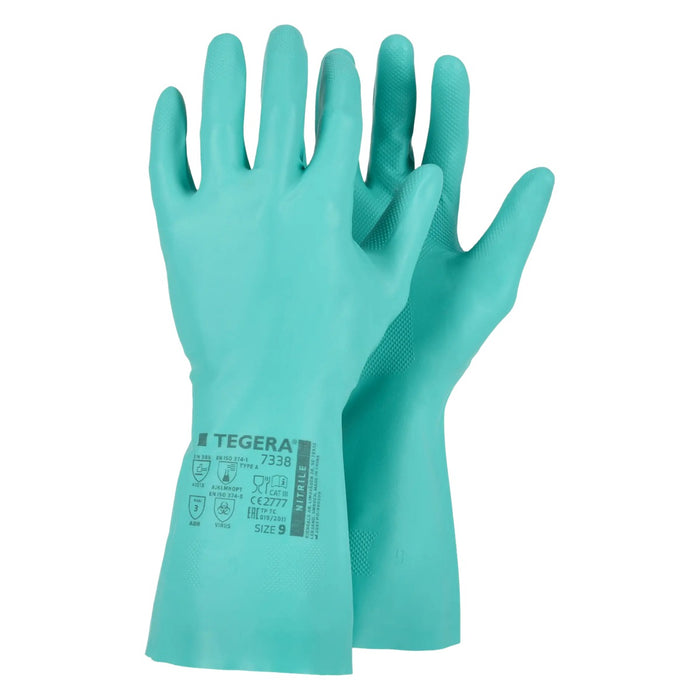 TEGERA Chemforce 7338 Nitril-Chemikalienschutzhandschuhe grün – Paaransicht