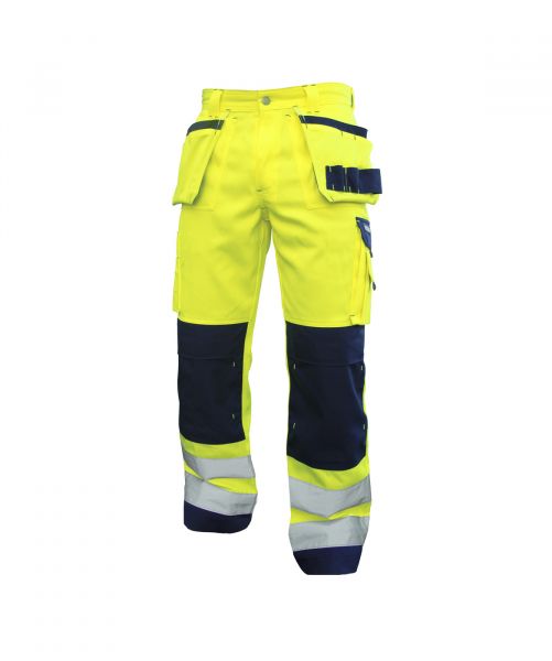 DASSY® Glasgow Warnschutz Multitaschen-Bundhose mit Kniepolstertaschen neongelb/dunkelblau