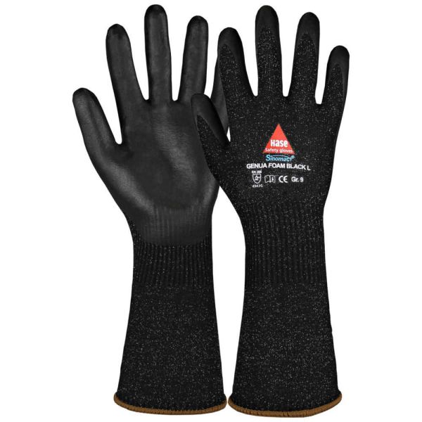 Schnittfeste Handschuhe Lang Unterarmschutz Klasse C Hase Genua Foam Black L