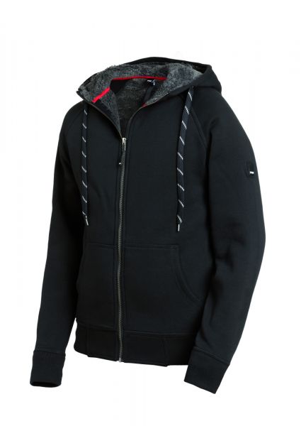 FHB JÖRG Sweater-Jacke mit Kapuze und Webpelz schwarz